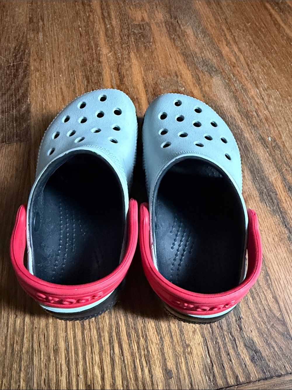 Kids Lightweight Slip-On Crocs. Grey/black/red. Size 9. - Picture 2 of 2
